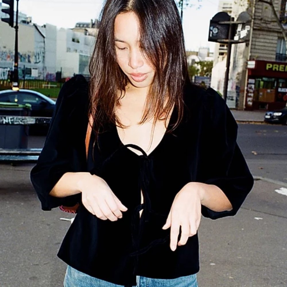 Maison Cleo Black Velvet Agnes Blouse